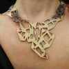 Leather laser cut Gold  Necklace - Boho Leather Statement Jewelry - Cristal form Eco frendly Design Necklace - Image 4