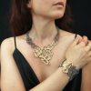Leather laser cut Gold  Necklace - Boho Leather Statement Jewelry - Cristal form Eco frendly Design Necklace - Image 5