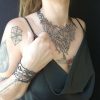 Platinium & Black reversebul Leather V Necklace Branch + Bracelet - Image 4