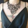 Platinium & Black reversebul Leather V Necklace Branch + Bracelet - Image 9