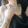 Laser cut filigree leather bib necklace, Gold necklace with nature-inspired design - Image 2