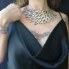 Laser cut filigree leather bib necklace, Gold necklace with nature-inspired design - Image 3