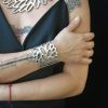 Laser cut filigree Gold leather Bracelet, nature-inspired design