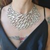 Laser cut filigree leather bib necklace, Gold necklace with nature-inspired design - Image 8