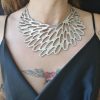Laser cut filigree leather bib necklace, Gold necklace with nature-inspired design