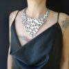 Silver color necklace with reptile scales texture design - Image 3