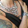 Silver color necklace with reptile scales texture design - Image 7