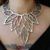Yellow gold color lace V bib necklace, minimalist plant leaves design - Image 6