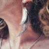 Laser cut platinium & gold leather angel wings earrings - Image 2