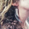 Laser cut platinium & gold leather angel wings earrings