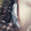 Laser cut platinium & gold leather angel wings earrings - Image 4