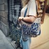 Gins blue & metallic gray shoulder bag with organic textured flap - Image 2