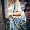 Gins blue & metallic gray shoulder bag with organic textured flap - Image 3
