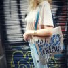 Gins blue & metallic gray shoulder bag with organic textured flap - Image 7