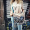Gins blue & metallic gray shoulder bag with organic textured flap - Image 9