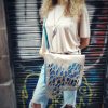 Gins blue & metallic gray shoulder bag with organic textured flap - Image 11