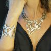 Leather laser cut Gold  Necklace - Boho Leather Statement Jewelry - Cristal form Eco frendly Design Necklace - Image 2