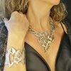 Leather laser cut Gold  Necklace - Boho Leather Statement Jewelry - Cristal form Eco frendly Design Necklace - Image 8