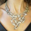 Leather laser cut Gold  Necklace - Boho Leather Statement Jewelry - Cristal form Eco frendly Design Necklace