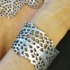 Platinum color leather bracelet with sea coral textured design - Image 3
