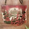 Red reptil texture and black leather shoulder bag