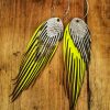 Laser cut green & silver boho leather earrings - Image 2