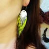 Laser cut green & silver boho leather earrings - Image 4