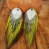 Laser cut green & silver boho leather earrings