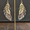 Laser cut gold and blue silver boho leather earrings