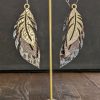 Laser cut gold and blue silver boho leather earrings - Image 3