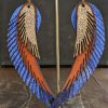 Laser cut blue and platinium angel wings boho leather earrings