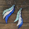 Sea waves earrings in 3 layers, navy blue laser cut shiny hoops - Image 2