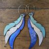 Sea waves earrings in 3 layers, navy blue laser cut shiny hoops - Image 3