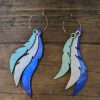 Sea waves earrings in 3 layers, navy blue laser cut shiny hoops