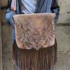 Tobacco color natural leather shoulder bag with bangs