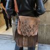 Tobacco color natural leather shoulder bag with bangs - Image 3