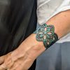 Bleu Leather Art Deco Bracelet - Unique Handmade Accessory