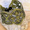 Green Leather Art Deco Bracelet - Unique Handmade Accessory - Image 5