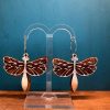 Laser cut gold & yellow dragonfly leather earrings - Image 3