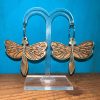 Laser cut gold & yellow dragonfly leather earrings