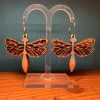 Laser cut gold & yellow dragonfly leather earrings - Image 2