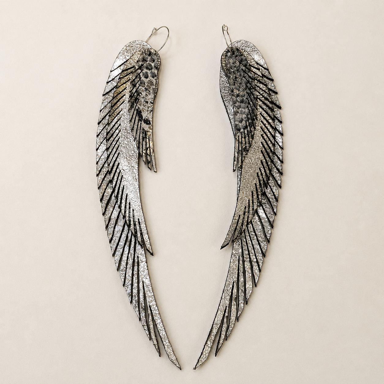 Leather earrings Wings XL 3 layers 3 Leather earrings Wings XL 3 layers - Image 2