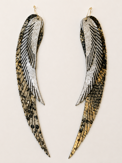 Leather earrings Wings XL 3 layers