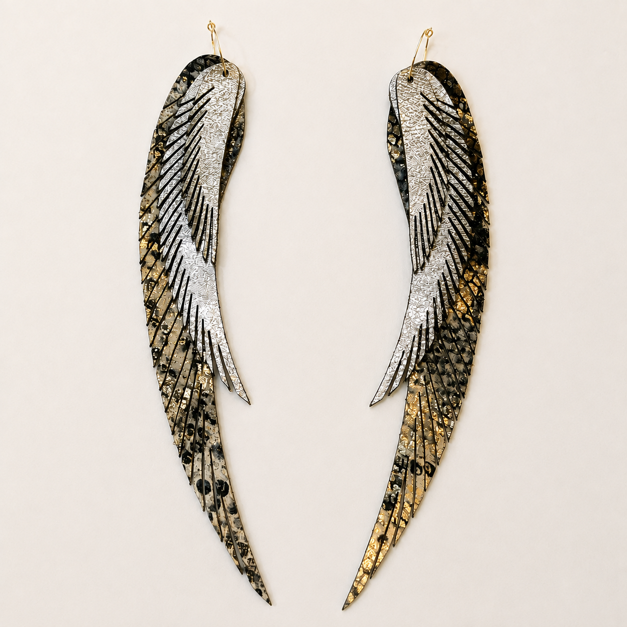 Leather earrings Wings XL 3 layers 2 Leather earrings Wings XL 3 layers