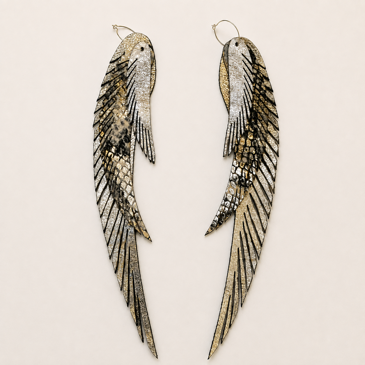 Leather earrings Wings XL 3 layers 5 Leather earrings Wings XL 3 layers - Image 4